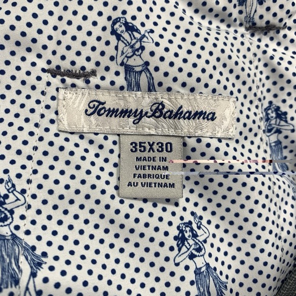 Tommy Bahama Men's Pants 35x30 Blue Micro Check Stretch Flat Front - Picture 3 of 10